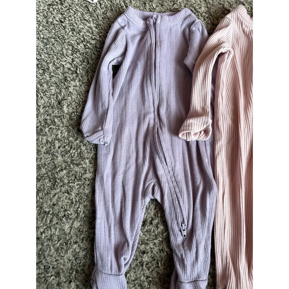 Old Navy Lot of 3 0-3M Cotton Ribbed Knit Zip Footed Sleepers Multicolor